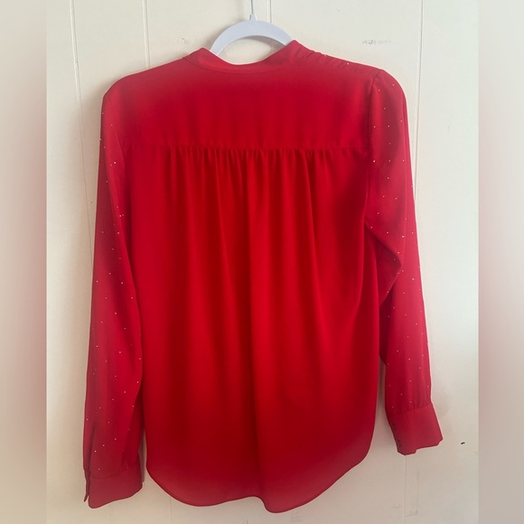 INC, size 4, red sparkly, v neck, criss cross long sleeve blouse, light weight - Picture 9 of 9